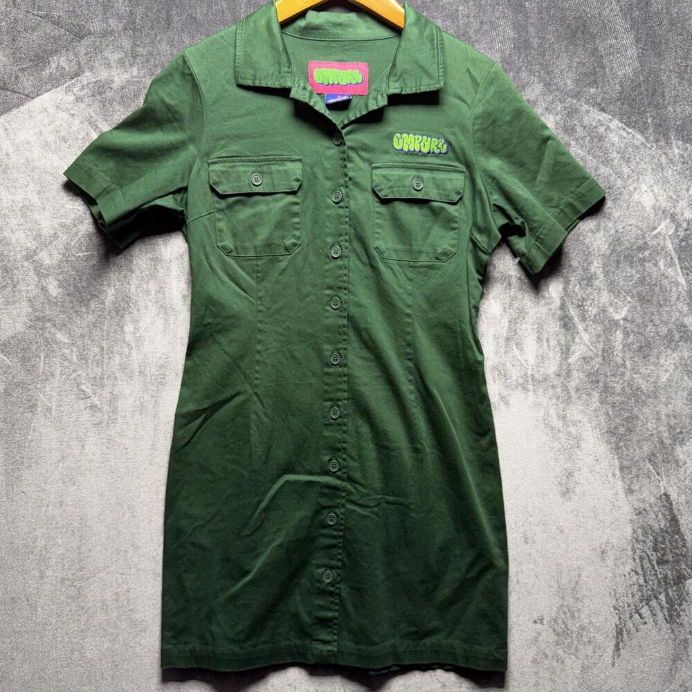 EMPYRE Shirt Dress Womens S Green Fitted Stretch Jersey Button Front Casual